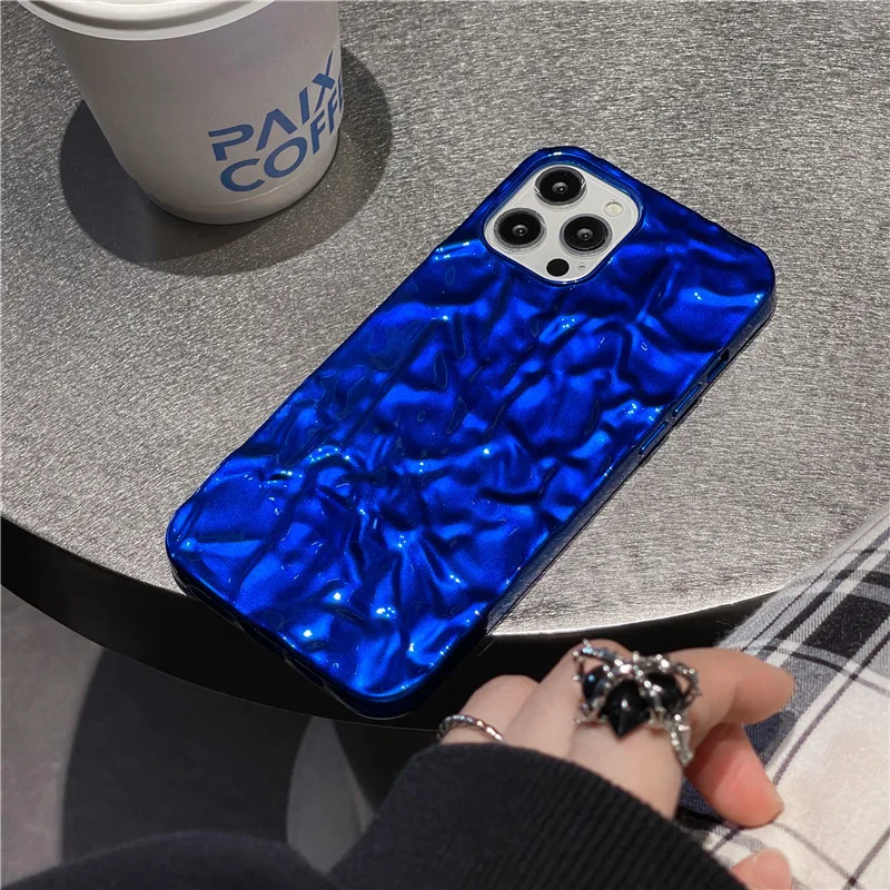 Funda de teléfono de lujo con pliegues de papel de aluminio plateado para iPhone 13 Pro Max 14 11 12 Pro Max XR XS 16 15promax Plus 14pro, funda de silicona suave