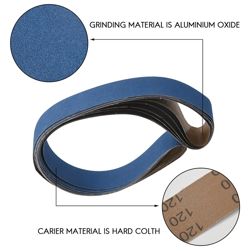 Premium Zirconia Alumina Sanding Belts - Set of 6, 2 x 72, 120 Grit for Metal Grinding & Polishing