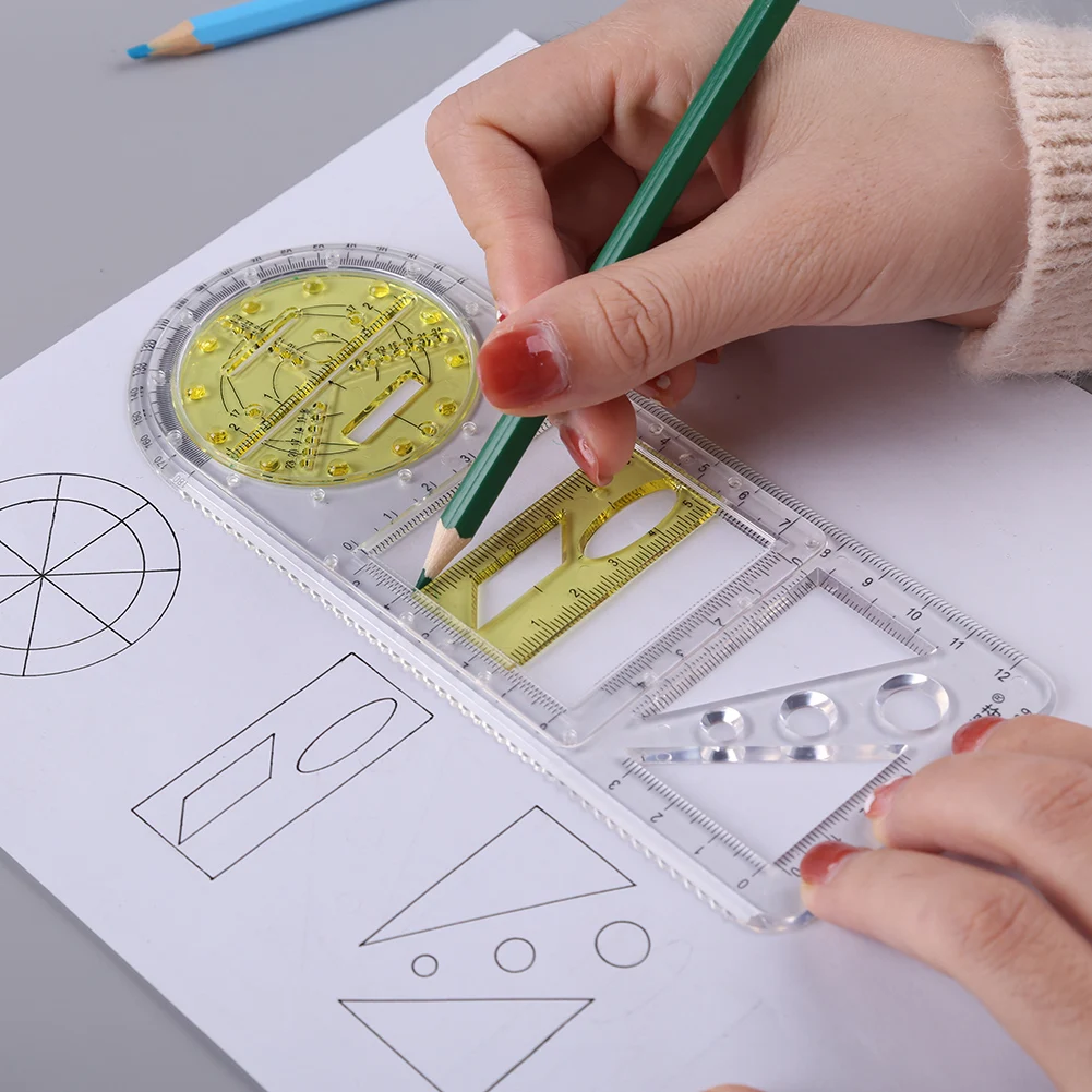Multifunctional Geometric Ruler Function Geometry Straight Ruler Plastic Mathematics Measuring Rotatable Measuring Tool