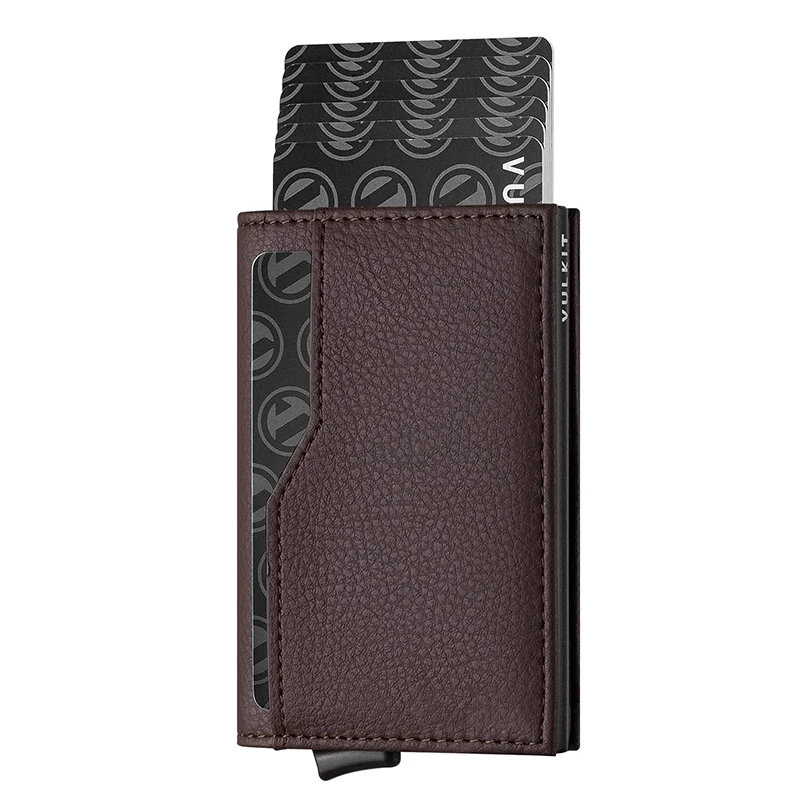 Black Small Wallets Credit Card Holder Case Double ID Window RFID Blocking Automatic Leather Wallet for Cards Notes
