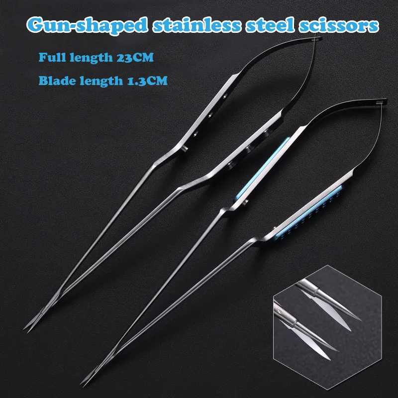 Stainless steel gun-shaped scissors microsurgery extracerebral neurosurgery fine reed tissue cutting ophthalmic scissors 2