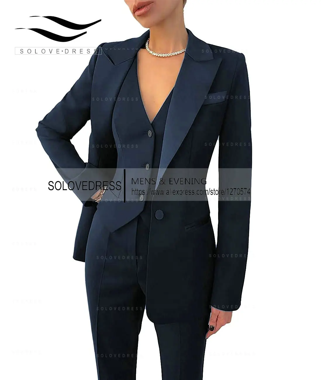 Women's Suits Formal Slim Fit 3 Piece Long Sleeved Elegant Blazer Notched Lapel Jacket and Adjustable Waist for Work Set