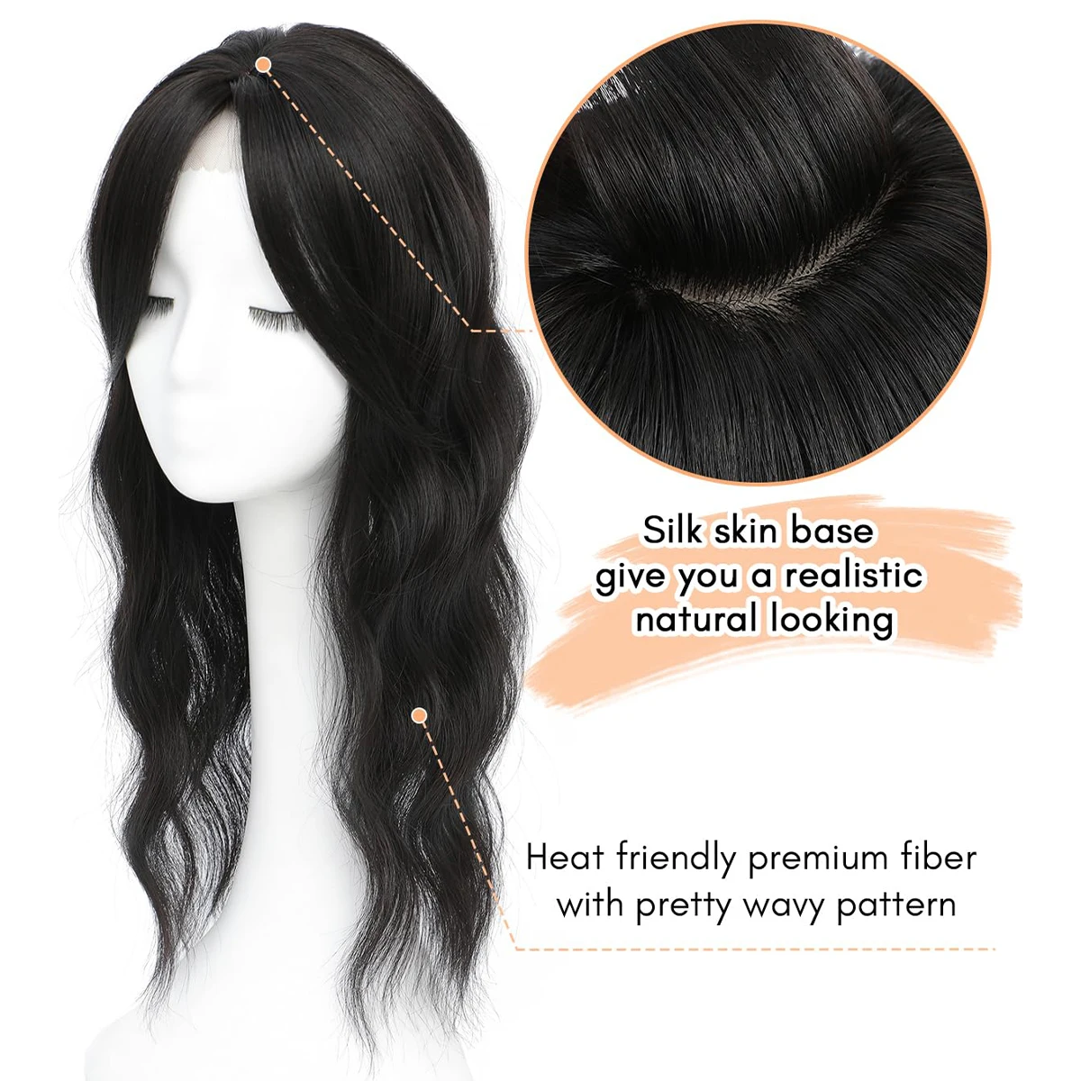 22 inches Synthetic Topper Wigs Wavy Hairpin Clip On Hair Extension Piece Naturally Curly for Woman hair extensions hair toppers