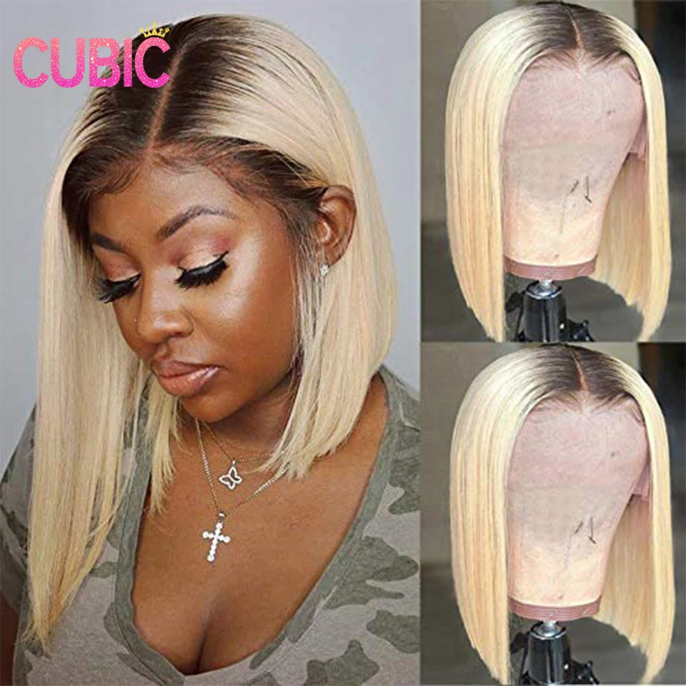 

13X4 HD Blonde Lace Front Wigs 1B/613 Glueless Short Bob Wig Ombre 2 Tone Human Hair Wigs Pre Plucked with Bleached Knots Bob