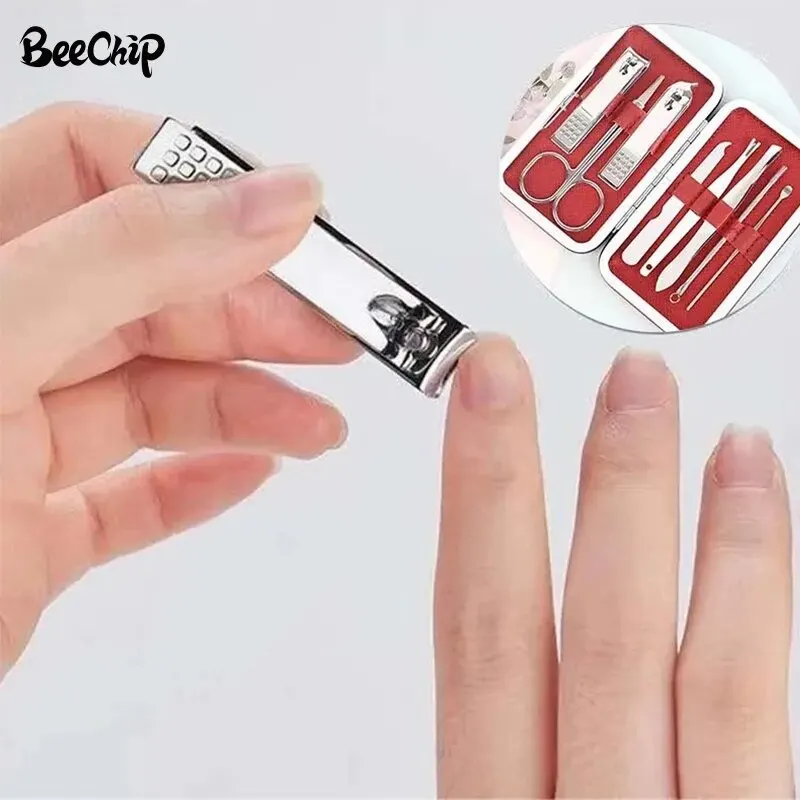 Nail Clipper Set 8PCS Stainless Steel Diagonal Pliers Pedicure Tools Ear Digging Ear Spoon Trimming Nail Tools