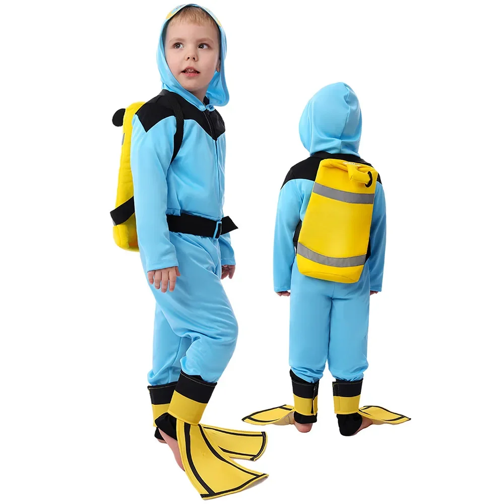 

Halloween Scuba Diver Cosplay Costume For Kids Boy Gilr Occupation work Jumpsuit Costume Carnival Party Stage Perform Clothes