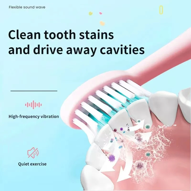 Children Electric Toothbrush Cartoon Kids With Replacement Head Ultrasonic  IPX7 Waterproof Rechargeable Sonic Toothbrush images - 6