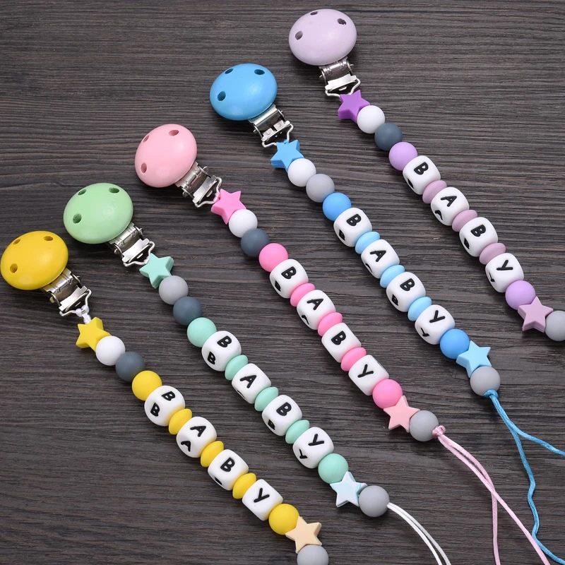 Baby Pacifier Silicone Pacifier Pacifier Clip Pacifier Chain Pacifier Set Handmade Teether Pacifier Chain Silicone Beads Infant Nipple Appease Soother Chain Clips Nipple Clip Personalized Name