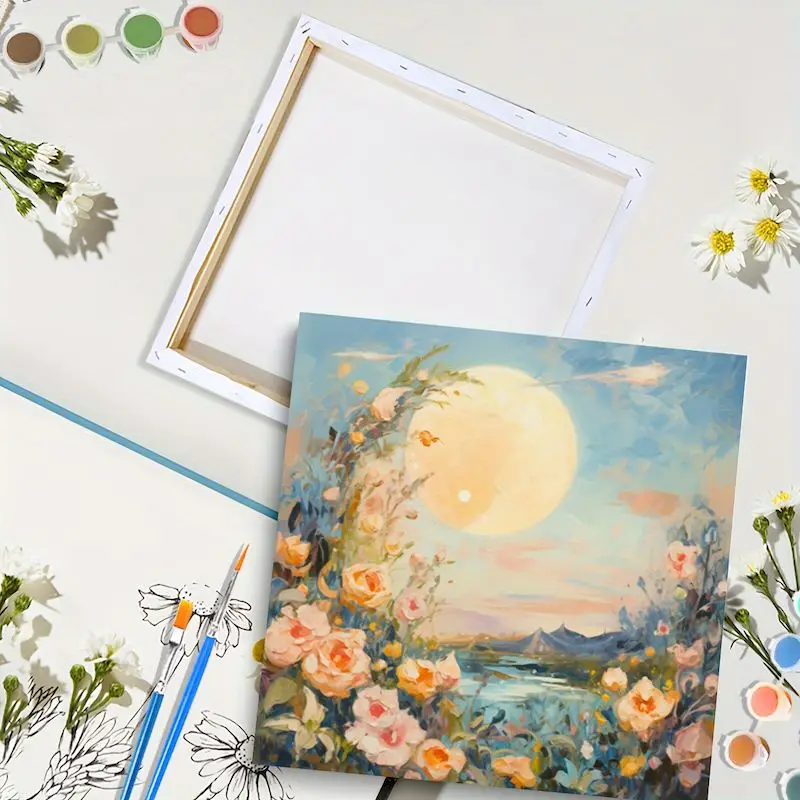 Description Picture 5 of itemRUOPOTY Framed Painting By Numbers Kits Cartoon Moon Flowers Modern Wall Art Acrylic Paint By Numbers Starter Kit For Diy Gift