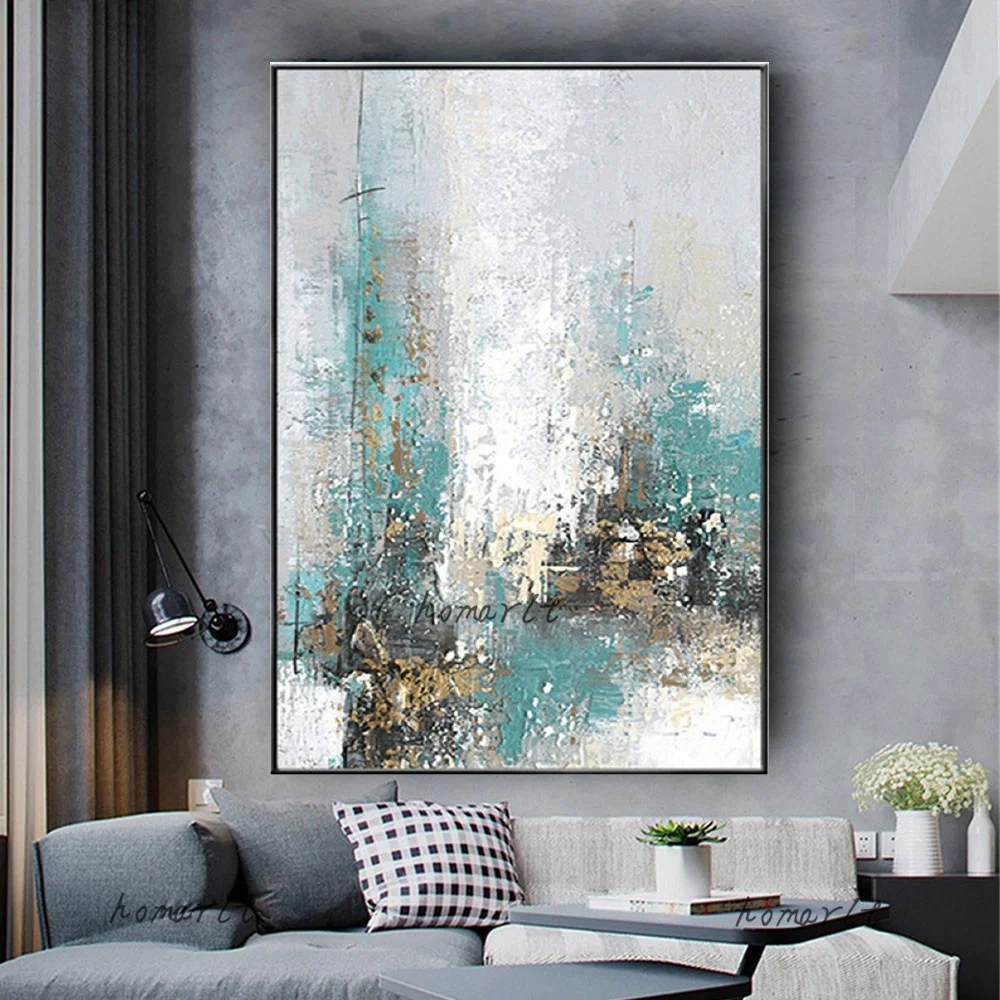 

High Quality Decor Wall Art picture golden green Textured Contemporary Abstract canvas Oil Painting Decor Living Room Home mural