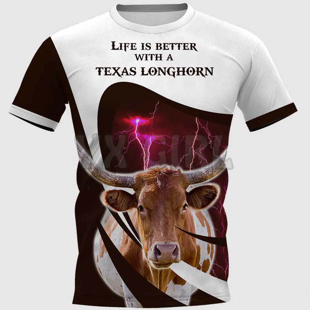 

2022 Summer Life Is Better With A Texes Longhorn 3D All Over Printed T Shirts Funny Dog Tee Tops shirts Unisex