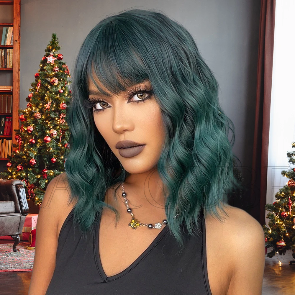 

Halloween Gradient Green Shoulder Short Curly Women's Wig Set for Daily Use short headband wig