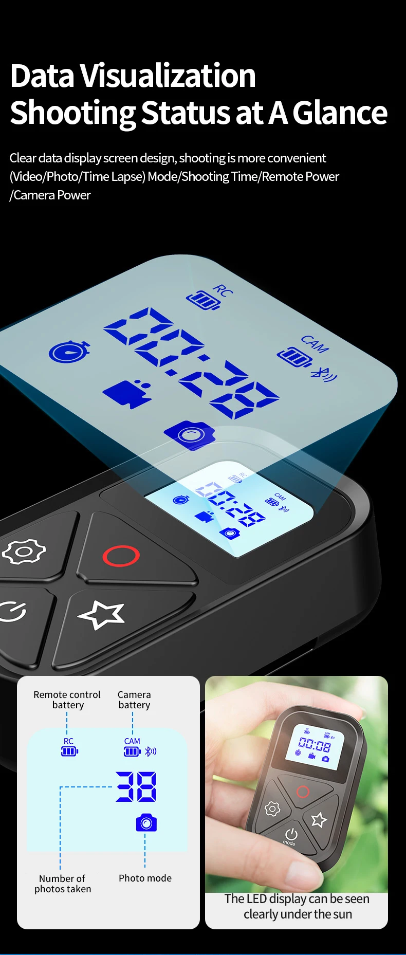 TELESIN 80M T10 Bluetooth Remote Control For Hero 12 11 10 9 8 Max With Wrist S