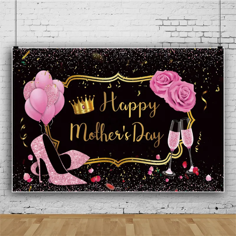 Custom Background Happy Mothers Day Flower High Heels Birthday Decoration Childrens Party Decorations Backdrop Suppl