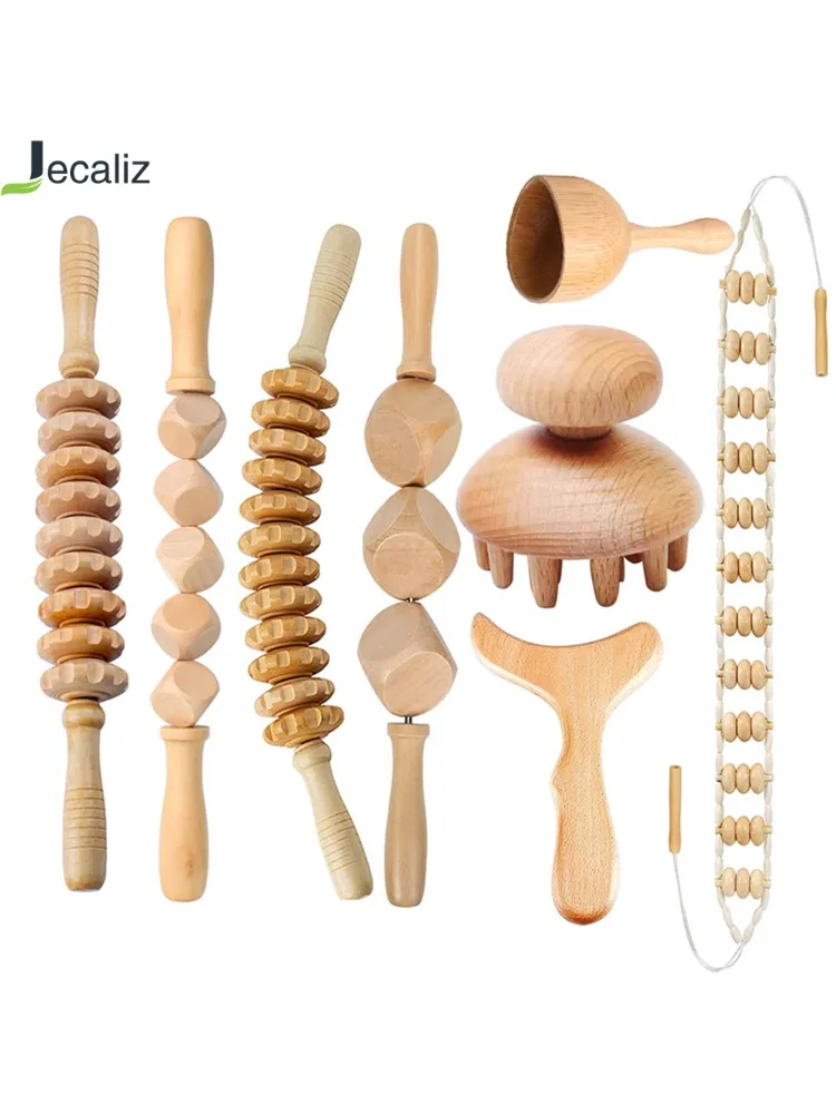 뜨거운 4D 목 전기 지압 등 마사지기, 어깨 마사지기, 전기 전기 전기 적외선 가열 주무르기 11 Jecaliz 나무 테라피 마사지기, 림프 배수, 안티 셀룰라이트, 마데로테라피아, 바디 조각 마사지 롤러, Guasha 세트