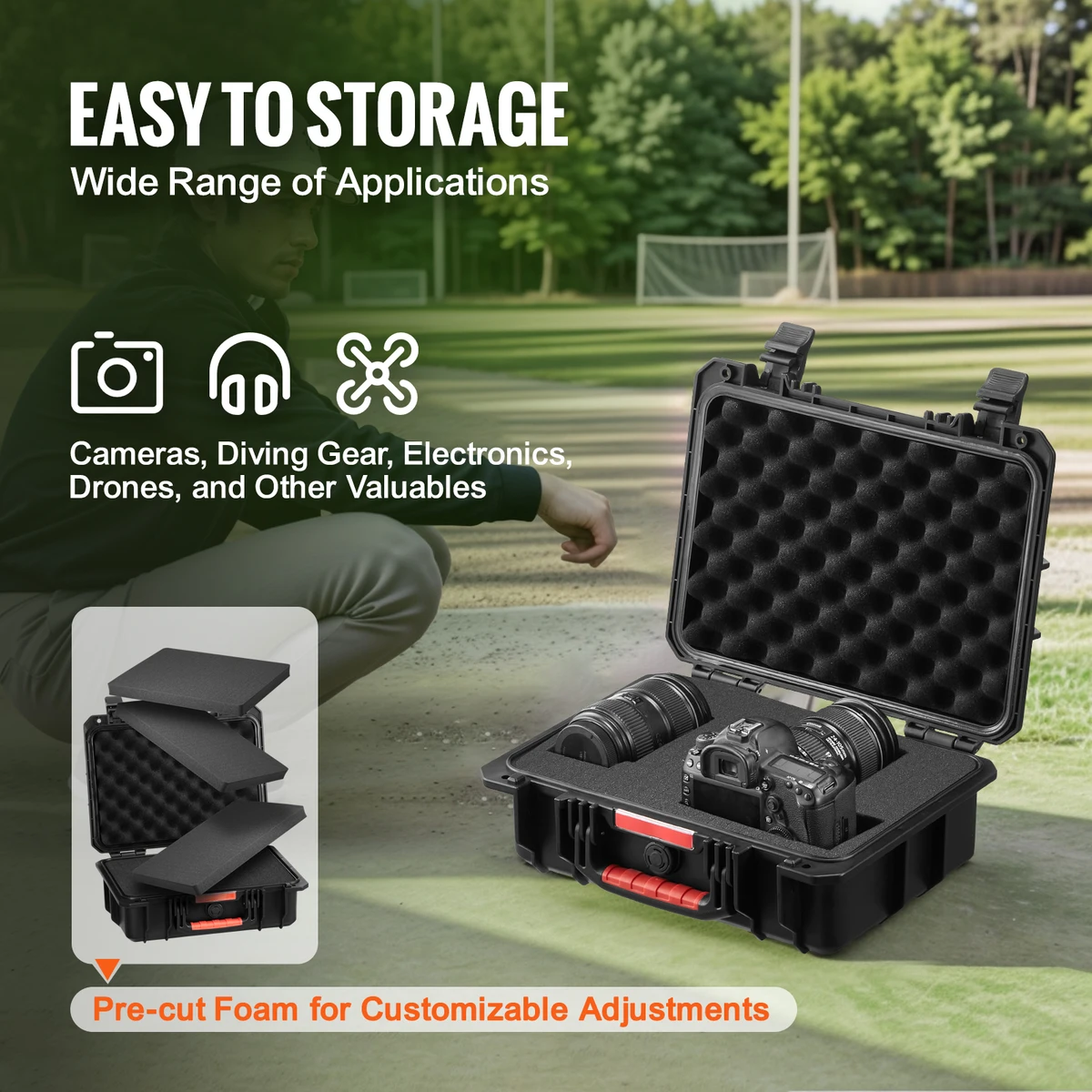 SucceBuy  IP67 Weatherproof Hard Case Heavy Duty Protective Case w/ Pre-cut Foam and Handles for Travel Hunting Military Cameras — view 3