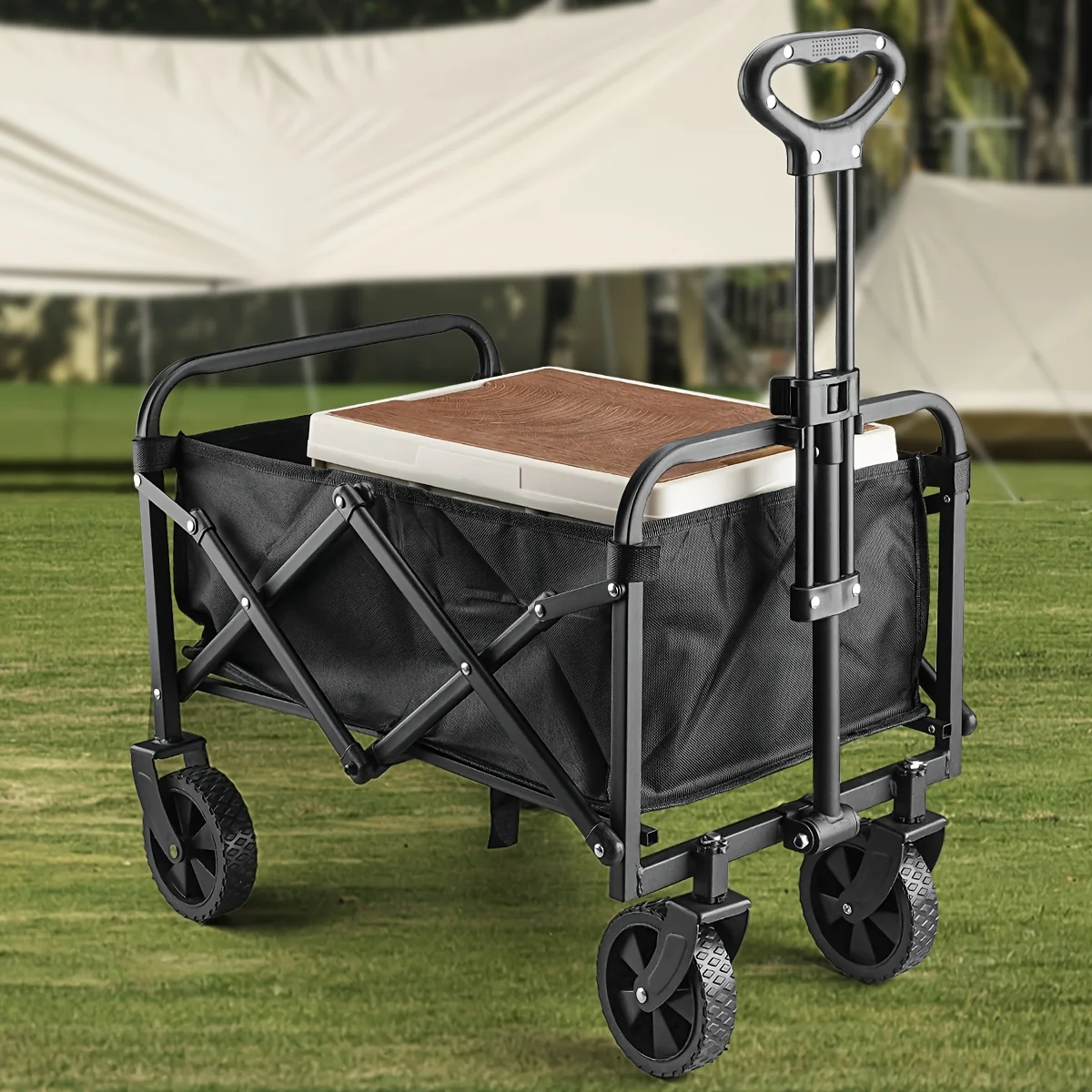 Basics Collapsible Folding Wagon, Heavy Duty, Utility Wagon for Sports, Camping, Garden, and Shopping