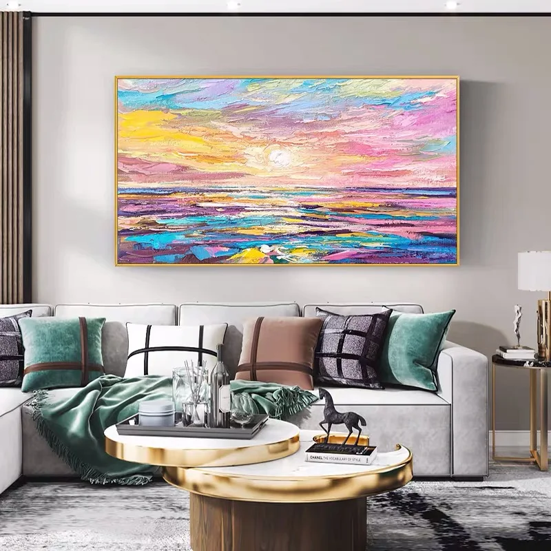 

OuzerQing Abstract Oil Painting On Canvas 100% Handmade Modern Colorful Seascape Picture Wall Art Living Room Home Decor Unframe