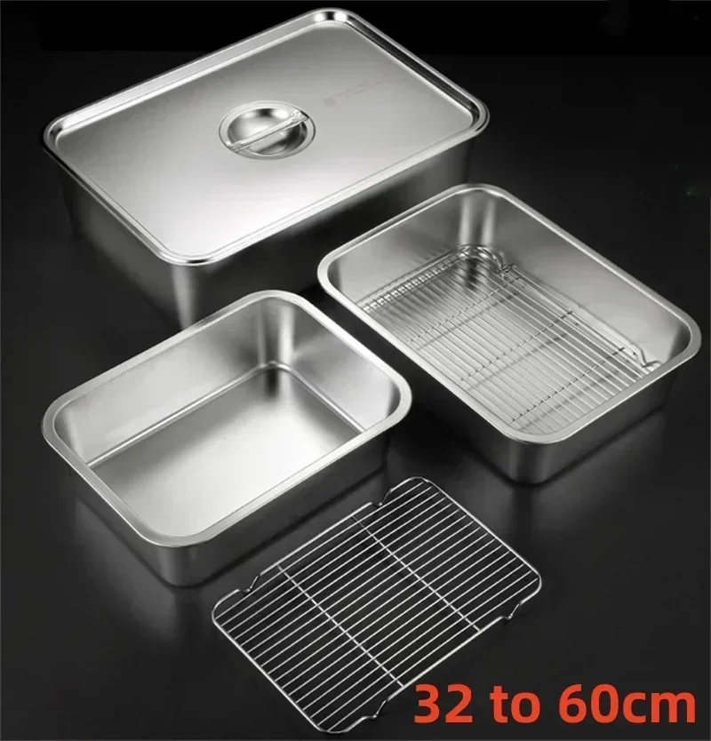 Dining dish,decorative tray Thicken Stainless Steel Serving Tray Lid Rectangle Metal Food Storage Plates Dish Cake Organizer Kitchen Container