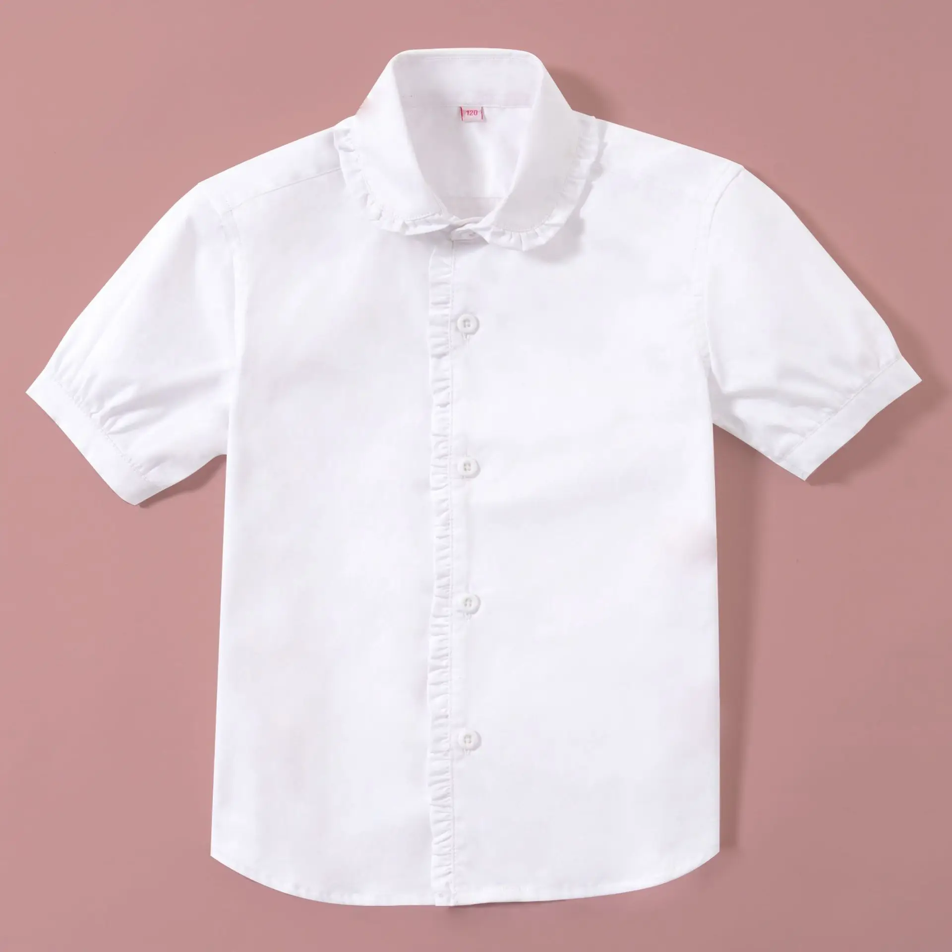 

Girls' Short Sleeved Pure Cotton Lapel Collar, Versatile Student White School Uniform, Children's White Shirt