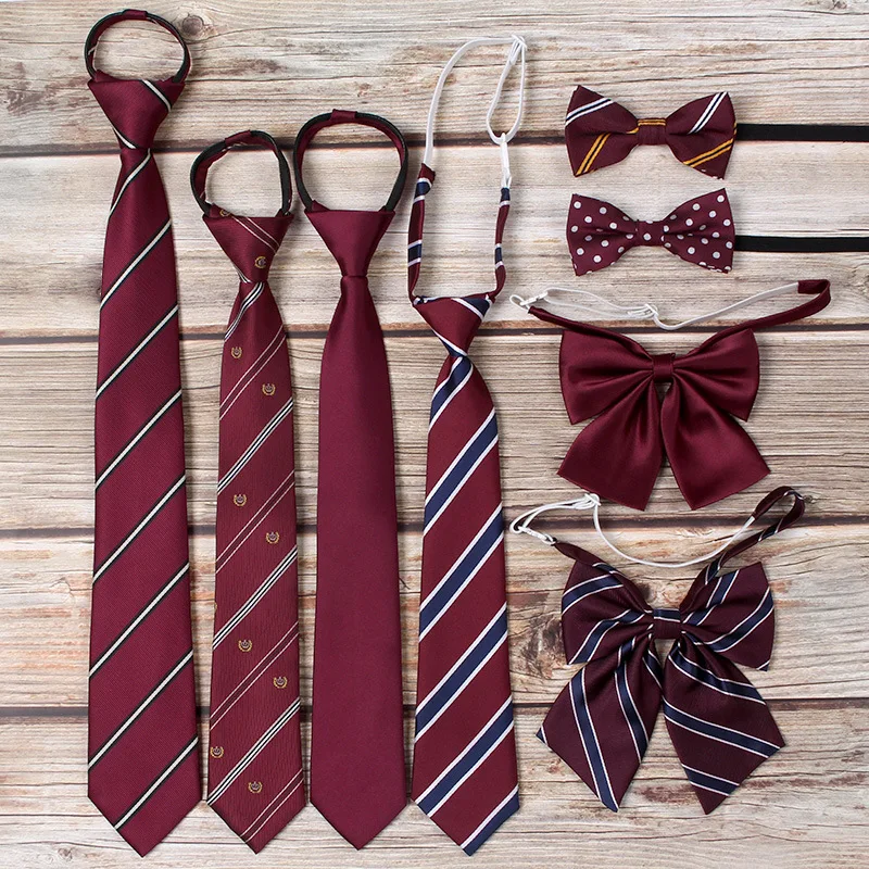 Men's Fashion Lazy Zipper Pre-tied Neck Ties Boys Striped Ties Gentleman Party Dress Wedding Necktie School Girls Red JK Tie woven necktie necktie set