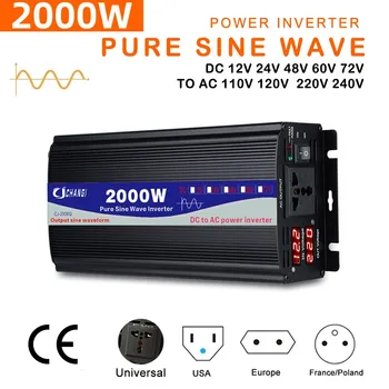 800W 1000W 2000W Pure Sine Wave Inverter Car Inverters Transformer Power 12V 24V 48V 60V 72V to AC 110V 220V Solar Converter 1