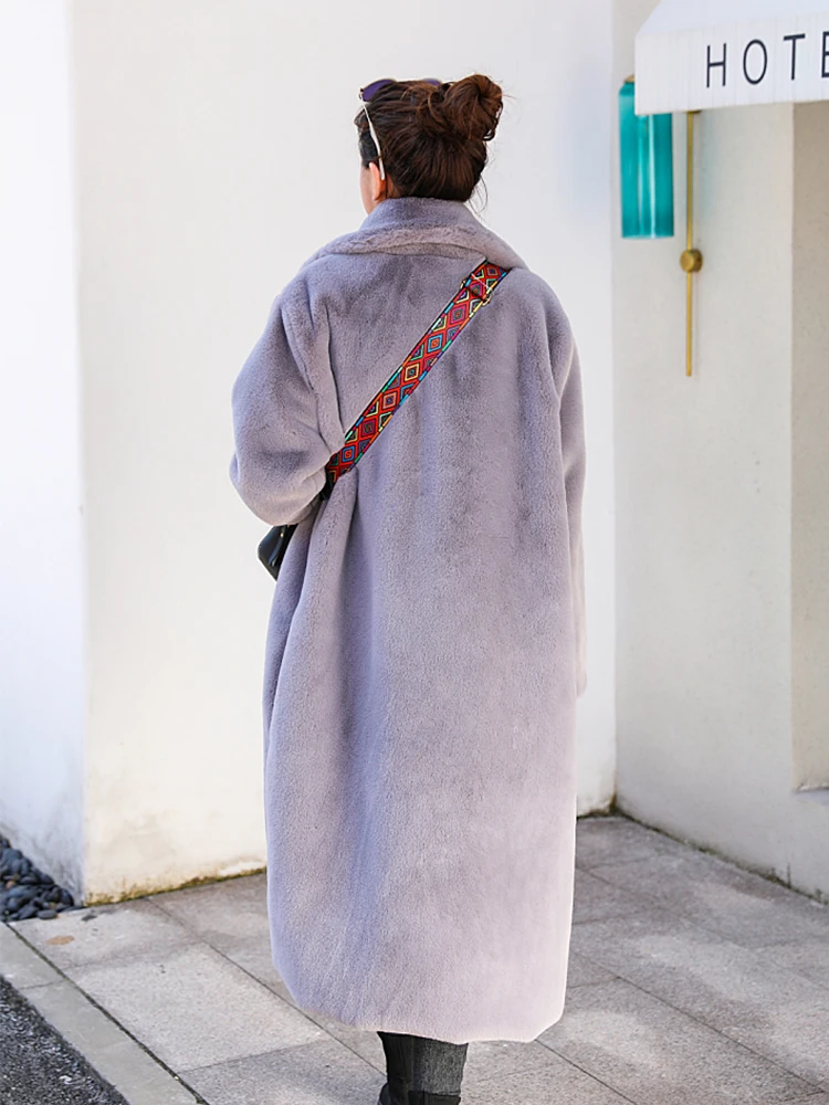 Nerazzurri Winter Long Thick Warm Soft Gray Black Faux Fur Coat  