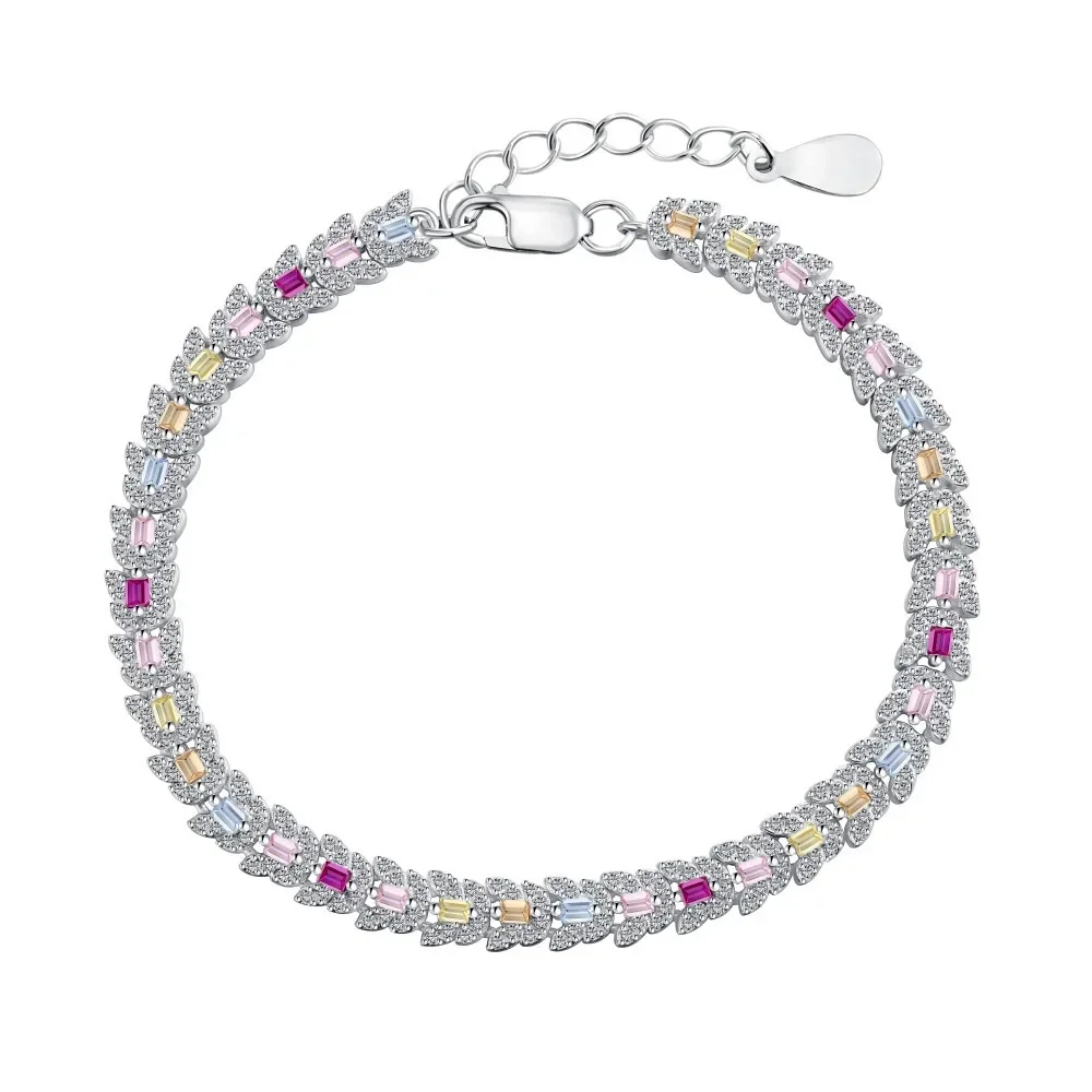 

New 925 Sterling Silver Women's Bracelet with Colorful Zircon Inlaid Dopamine Color Network Red