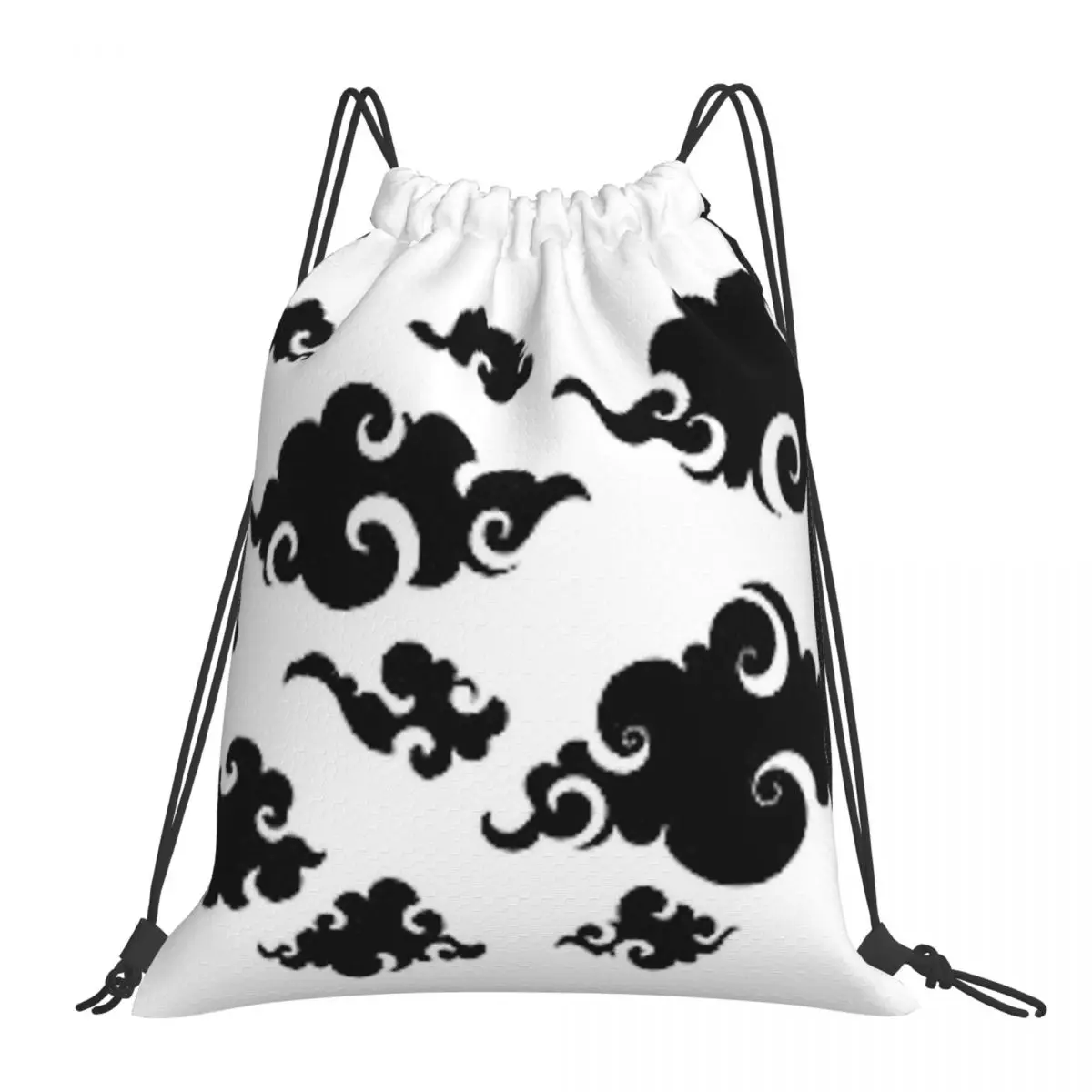 

Black Japanese Clouds Backpacks Casual Portable Drawstring Bags Drawstring Bundle Pocket Shoes Bag Book Bags For Travel Students