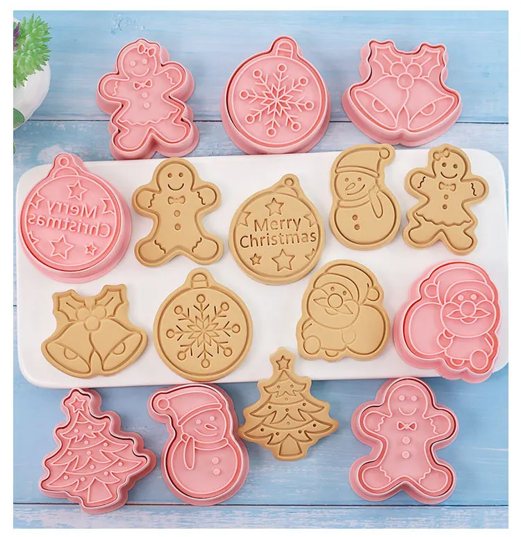 Cookie Cutters Christmas Biscuit Mold 8 Pieces Pastry Pressing Cookie Stamp Baker Confectionery Baking Mould Pastry Tools