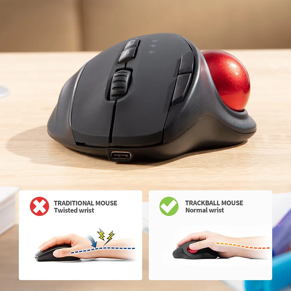2.4G Wireless Bluetooth Trackball Mouse 1600 DPI USB Rechargeable Mouse Ergonomic Mice For Ipad Computer Laptop