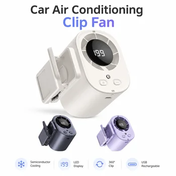 Ventilatore per Auto con Clip, Portatile, Ricaricabile USB, con Display LED, Rotazione a 360°, Batteria a Lunga Durata