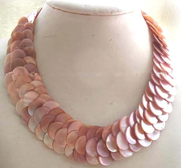 

WOW! pink sea shell coin necklace 19inch nature wholesale FPPJ for woman hand made