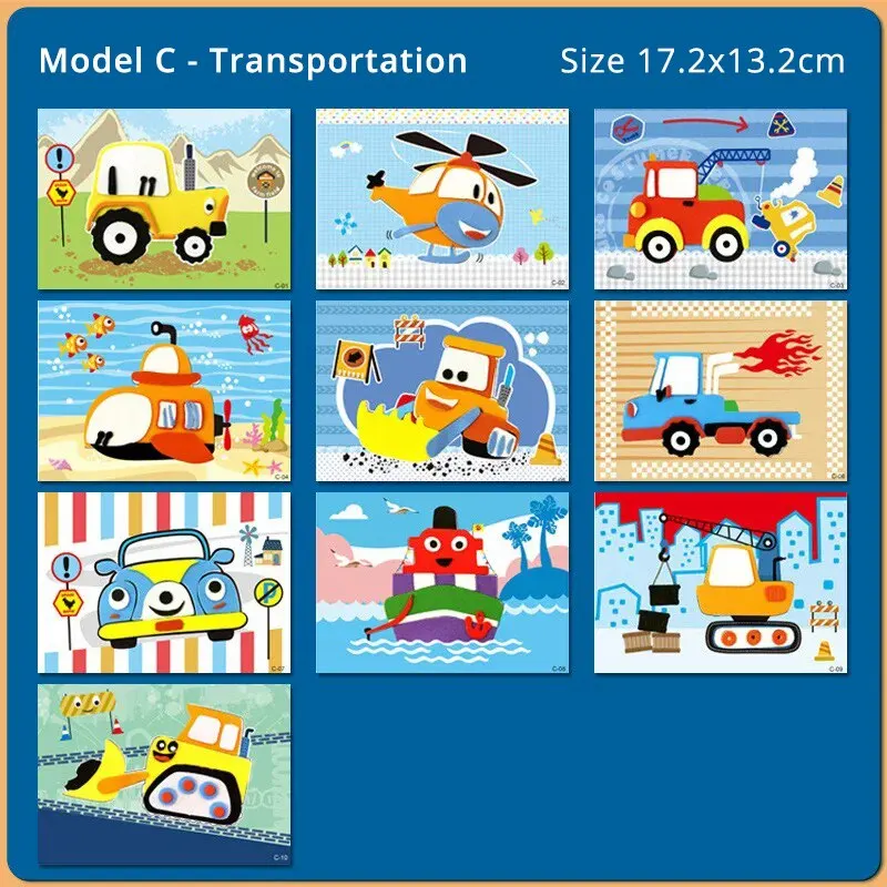 thumbnail image 1 of 10 piezas de pegatinas de espuma EVA 3D, kit de manualidades creativas para niños, niñas, bricolaje, dibujos animados de animales, transporte, pintura para educación, 1 of 5