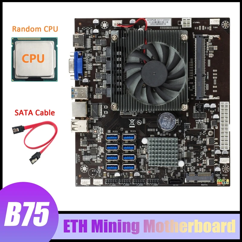 B75 ETH Mining Motherboard+CPU+Fan+SATA Cable 8 USB3.0 To PCIE X1 Support DDR3L SODIMM RAM MSATA ETH Miner Motherboard best pc motherboard for music production