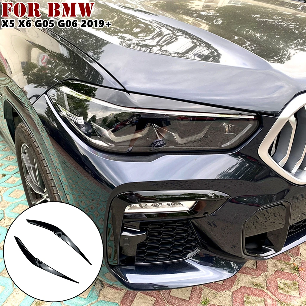 

2 Pcs ABS Car Front Headlights Eyebrow Eyelids Trim Cover For BMW X5 X6 G05 G06 2019+ Auto accessories