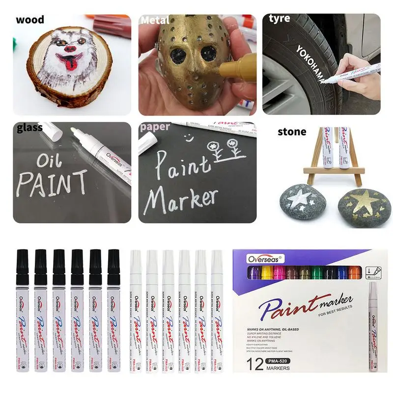 

Tire Paint Marker Pen 6pcs/12pc Waterproof Paint Pen Diy Craft Art Supplies Crafting Supplies Oil Paint Marker For Rock Painting