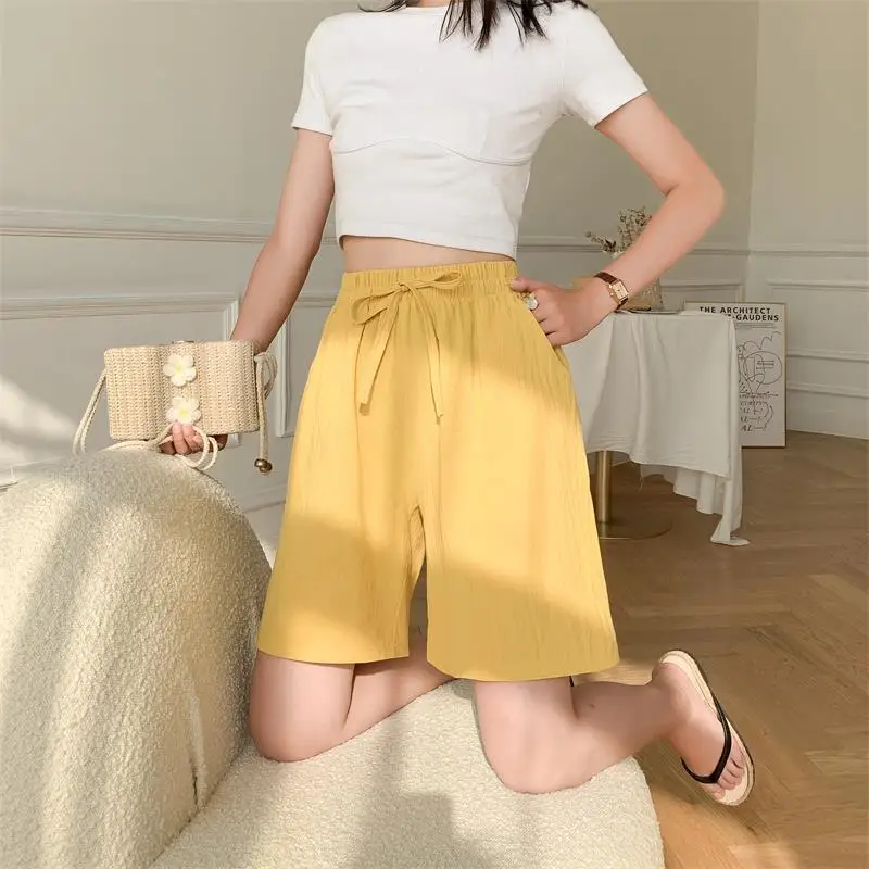 

M-3XL Womens Knee Length Casual Pants Summer Female Trousers Drawstring Solid Loose Comfortable Fashion Ladies Clothes Hw18