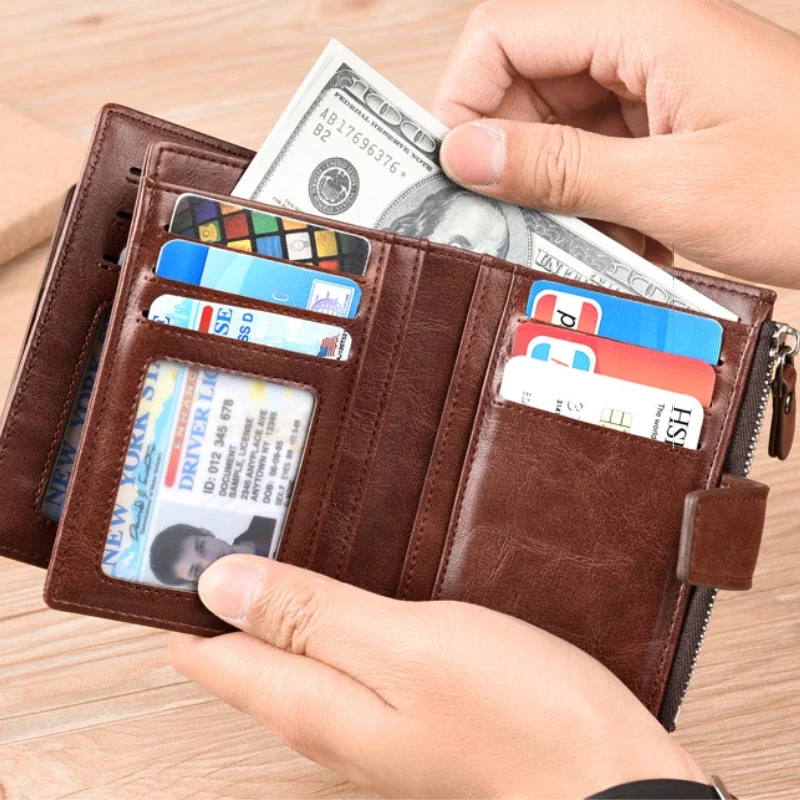 Fashion Men's Coin Purse Wallet RFID Blocking Man PU Leather Wallet Zipper Business Card Holder Money Bag Wallet for Male 5