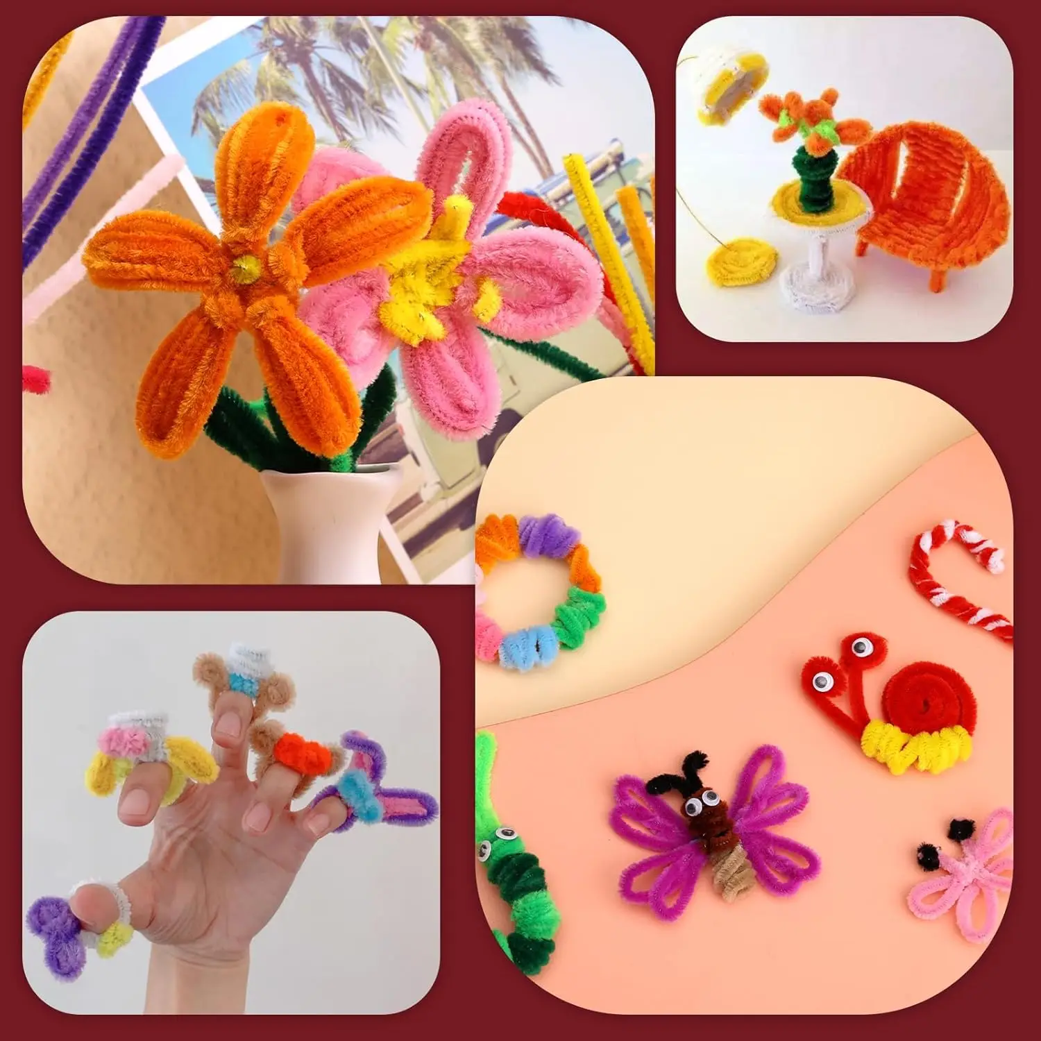 Creative Crafting Pipe Cleaners Supplies for DIY Crafts Chenille Stems Pipe Cleaners for Flowers 100/200/300 Pcs