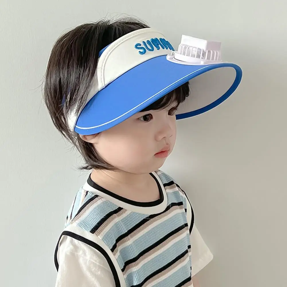 Sommer Kinder Sonne mit Mini Lüfter Leere Top Breite Krempe Visier Wandern Reise Sonnenschutz Mädchen Jungen Outdoor Hut_voghion.com