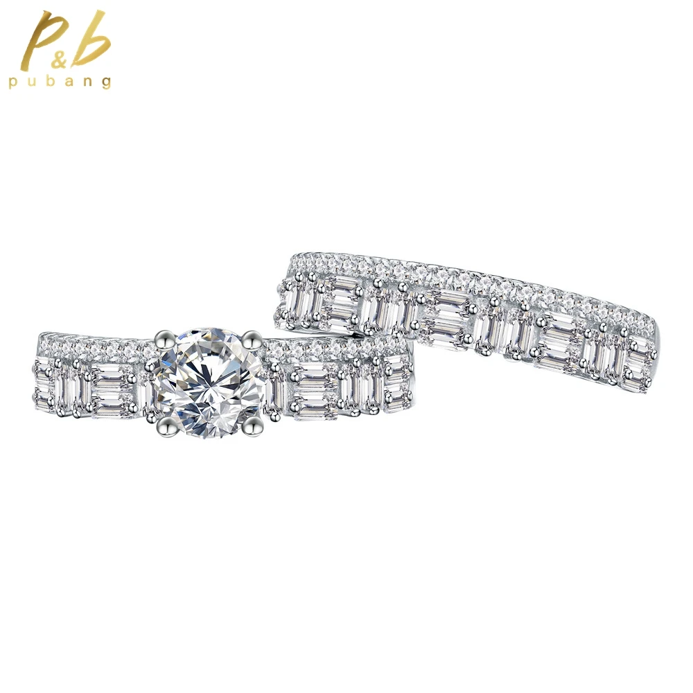 

PuBang Fine Jewelry Solid 925 Sterling Silver 6MM Created Moissanite Diamond Wedding Band Rings Set for Women Gift Free Shipping