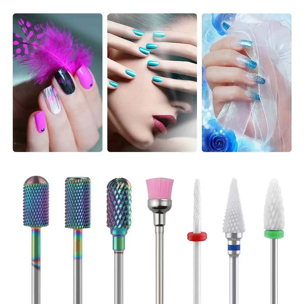 7 Pcs/Set Rainbow Tungsten Milling Cutter For Manicure Gel Cuticles Remove Polishing Toos Nail Drill Bits 4