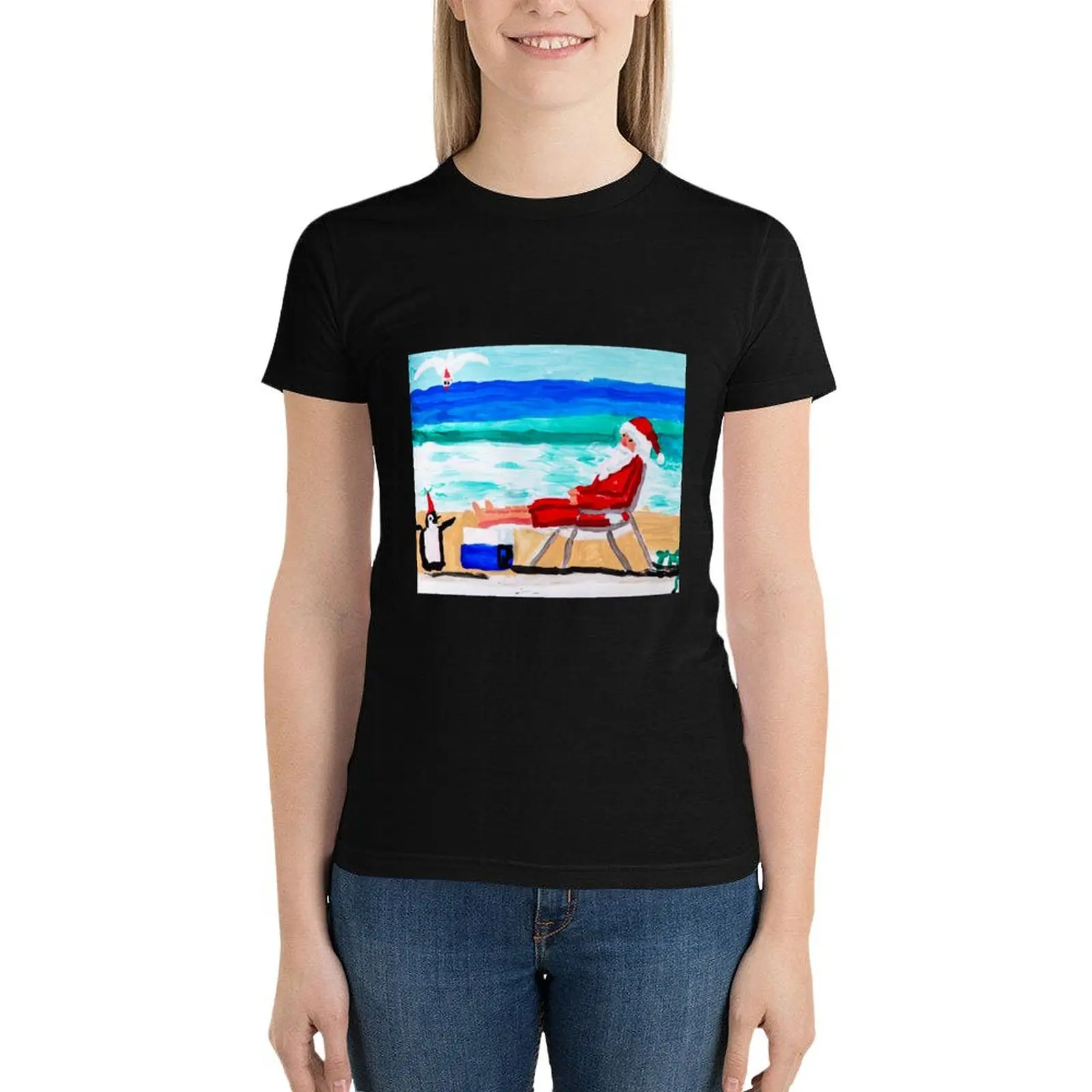 Time to relax Santa T-Shirt funny cute tops vintage clothes summer clothes for Women