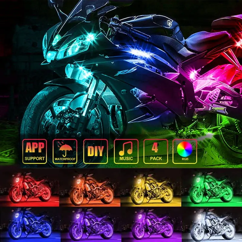 LED Lights for Motorcycle RGB APP Sound Control Electronic Accessories for Motorcycles Backlight Flexible Decoration Light Strip motorcycle led lights,motorcycle accessories