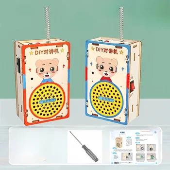 Children's walkie-talkie science experiment science education wooden technology small creation 200-meter wireless paging toy 4