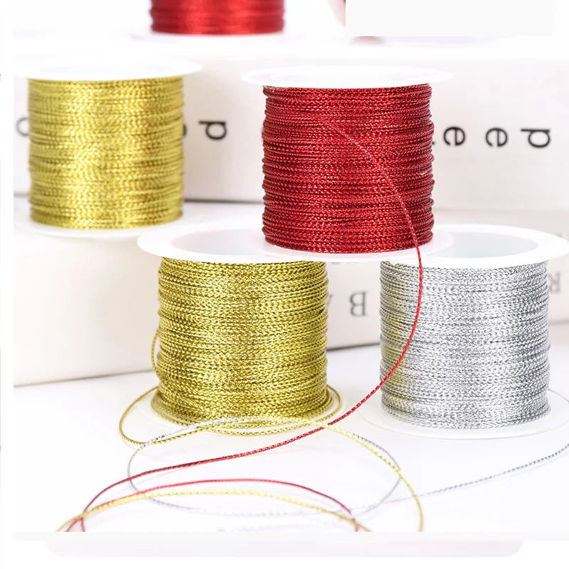 1mmx20m Golden Wire Hanging Tag Rope Golden Scallion Thread Colorful Round Core Rope Eight Strand Rope Gift Decoration DIY Handm