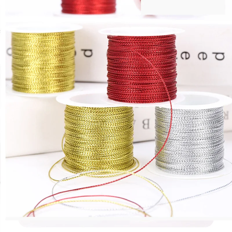 Golden Wire Rope 1mmx20m Hanging Tag Rope Golden Scallion Thread Colorful Round Core Rope Eight Strand Gift Decoration DIY Handm