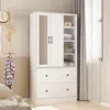 Wooden closet armoire with mirror, 2 doors, 2 drawers, 4 open storage cubes,and hanging rod for bedroom.35.5"L x 15.8"W x 70.8"H 3