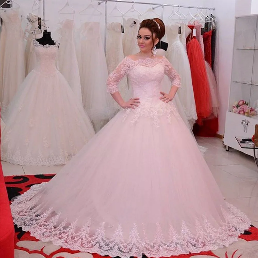 

Real Plus Size Lace 3/4 Sleeve Ball Bridal gown 2018 Elegant vestido de noiva Casamento Boda mother of the bride dresses